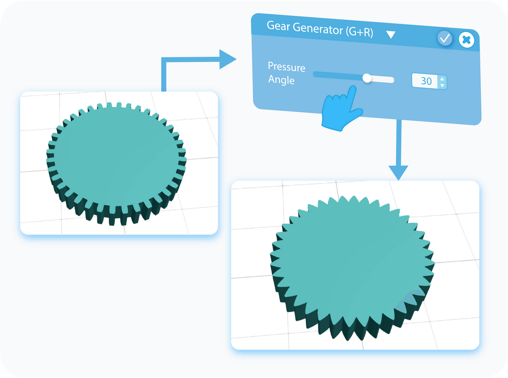 Customizing Pressure Angle feature for Gear Generator with slider or text-box